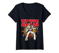 Femme Elvis Presley Official Retro T-Shirt avec Col en V