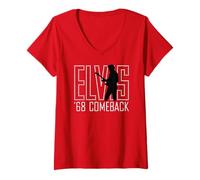 Femme Elvis Presley Plaque officielle 68 Comeback Rouge T-Shirt avec Col en V