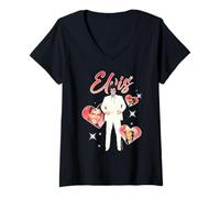 Femme Elvisly Yours Elvis Presley Cœurs pour la Saint-Valentin T-Shirt avec Col en V