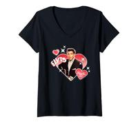Femme Elvisly Yours Elvis Presley Love Hearts Saint-Valentin T-Shirt avec Col en V