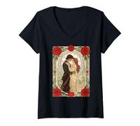 Femme Emballé dans Un Monde de Roses Design Art Nouveau T-Shirt avec Col en V