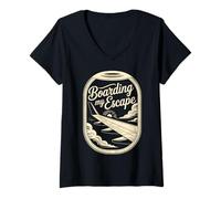 Femme Embarquement à mon évasion T-Shirt avec Col en V