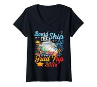 Femme Embarquez à Bord du Navire, C'est Le Voyage de Fin d'études 2026, soirée de croisière Senior T-Shirt avec Col en V