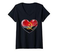 Femme Emblème angolais Moderne en Forme de cœur T-Shirt avec Col en V
