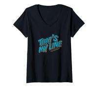 Femme Emblème avec Logo « Amazing That's My Line » T-Shirt avec Col en V