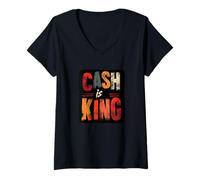 Femme Emblème coloré Cash is King T-Shirt avec Col en V
