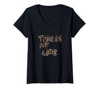 Femme Emblème « Cool This is My Life » T-Shirt avec Col en V