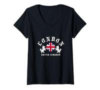 Femme Emblème de Chien Union Jack Royal Corgi de Londres UK Vintage Classique T-Shirt avec Col en V