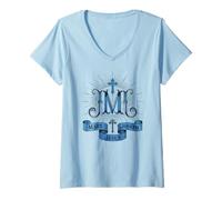 Femme Emblème de la Famille Marie Joseph Jésus T-Shirt avec Col en V