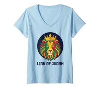 Femme Emblème de l'Étoile de David Lion de Juda Sion T-Shirt avec Col en V