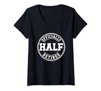 Femme Emblème de Retraite Amusant Officiel à moitié retraité T-Shirt avec Col en V