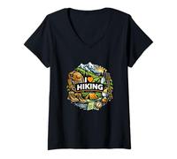 Femme Emblème de Style de Vie de randonnée pour Les explorateurs de sentiers T-Shirt avec Col en V