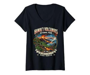 Femme Emblème de Terre de feu et de Glace du Parc National des volcans d'Hawaï T-Shirt avec Col en V