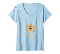 Femme Emblème doré du Royaume du Maroc avec drapeau du Maroc T-Shirt avec Col en V