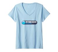 Femme Emblème du Logo National Lakeshore Michigan sur la Photo T-Shirt avec Col en V