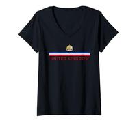 Femme Emblème du Royaume-Uni Drapeau Rayures Minimaliste Typographie T-Shirt avec Col en V