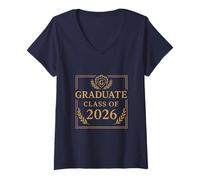 Femme Emblème Laurel Honor de la Classe de 2026 T-Shirt avec Col en V