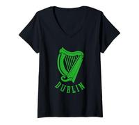 Femme Emblème médiéval de Dublin de la Harpe Celtique Irlandaise T-Shirt avec Col en V
