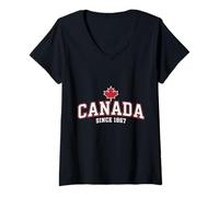 Femme Emblème National de Style Universitaire, Canada Depuis 1867 T-Shirt avec Col en V