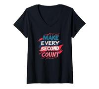 Femme Emblème « Nice Make Every Second Count » T-Shirt avec Col en V