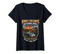 Femme Emblème Vintage d'éruption de Lave du Parc National des volcans d'Hawaï T-Shirt avec Col en V
