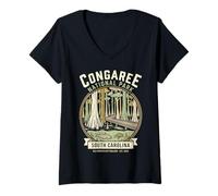 Femme Emblème Vintage du Parc National de Congaree en Caroline du Sud T-Shirt avec Col en V