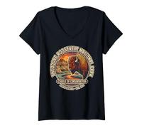 Femme Emblème Vintage Theodore Roosevelt National Park T-Shirt avec Col en V
