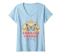 Femme Embrace Butterfly Change Vintage Rainbow Floral T-Shirt avec Col en V