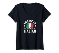 Femme Embrasse-moi, je suis italien T-Shirt avec Col en V