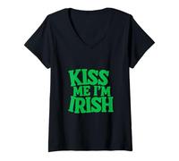 Femme Embrasse-Moi, Je suis la Saint-Patrick Irlandaise T-Shirt avec Col en V