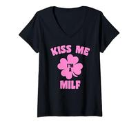 Femme Embrasse-moi, je suis une MILF | Funny Mom St Patrick's Day T-Shirt avec Col en V