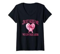 Femme Embrasse-Moi, Nous pourrons Parler Plus Tard Citation T-Shirt avec Col en V