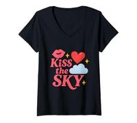 Femme Embrasser Le Ciel avec cœur et rêves T-Shirt avec Col en V