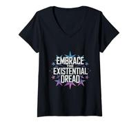 Femme Embrassez la philosophie de l'effroi existentiel esthétique nihiliste T-Shirt avec Col en V