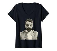 Femme Emiliano Zapata Style Demi-Teinte Révolution Mexicaine Vintage T-Shirt avec Col en V