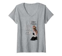 Femme Emily in Paris Elegant Posing Front The Eiffel Tower Sketch T-Shirt avec Col en V