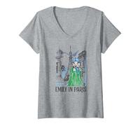 Femme Emily in Paris Rainy Day in The Street Sketch Portrait T-Shirt avec Col en V