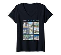 Femme Emily in Paris Watercolor Ilustrations of Paris T-Shirt avec Col en V