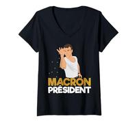Femme Emmanuel Macron 2022 Humoristique Président Euros Manu Bae T-Shirt avec Col en V