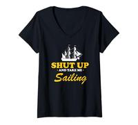 Femme Emmène-Moi Naviguer sans Parler Amoureux de la Mer T-Shirt avec Col en V