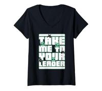 Femme Emmenez-moi à votre leader Cat Alien Design T-Shirt avec Col en V