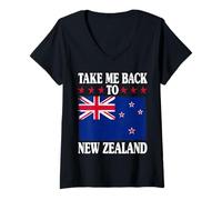Femme Emmenez-Moi Back Emblème rétro de Nouvelle-Zélande T-Shirt avec Col en V