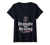 Femme Emo Esthétique Santé Mentale Humour Guérison Alternative Emo T-Shirt avec Col en V