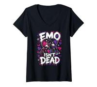 Femme Emo Goth Girl Esthétique Cœur Noir Alternative Gothique T-Shirt avec Col en V