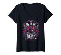 Femme Emo Goth Girl Esthétique Cœur Noir Alternative Gothique T-Shirt avec Col en V