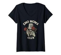 Femme Emo Moms Club Microphone Motif Roses Punk T-Shirt avec Col en V