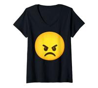 Femme Émoticône en colère visage grincheux T-Shirt avec Col en V
