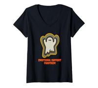 Femme Emotional Support Phantasm Spooky Fall Design T-Shirt avec Col en V