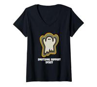 Femme Emotional Support Spirit Spooky Fall Design T-Shirt avec Col en V