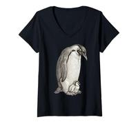 Femme Emperor Penguins and Chick Vintage Art T-Shirt avec Col en V